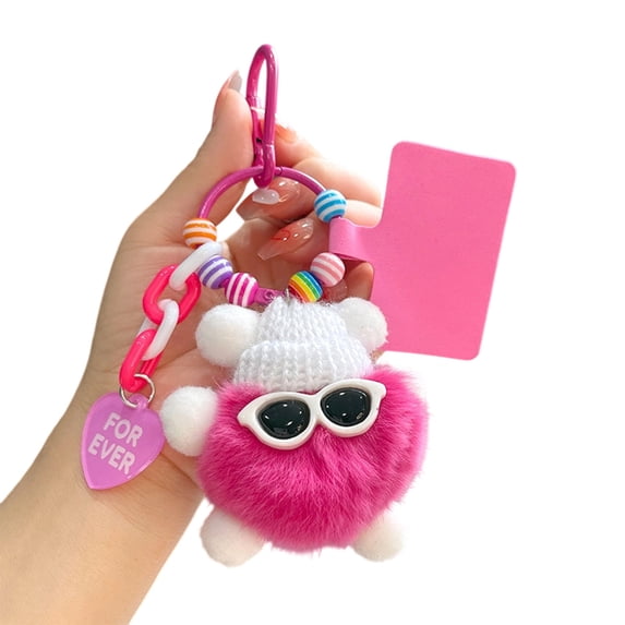 Euahivb Fluffy Doll Keychain, Cute Plush Monster Bag Ornament with Beaded Chain and Decorative Tag, Lovely Accessory for Backpack, Handbag and Car Key Daily Decoration