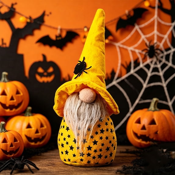 Euahivb Halloween Gnome Plush Figurine Faceless Doll with White Beard and Star Pattern Body for Spooky Party Tabletop Shelf Mantel Decor, Fall Home Decor