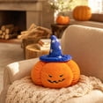 thumbnail image 1 of Euahivb Halloween Pumpkin Stuffed Toy Plush Pillow 13.8 x 13.8 Inch Soft Cushion with Blue Witch Hat for Couch Living Room Spooky Seasonal Decor, 1 of 5