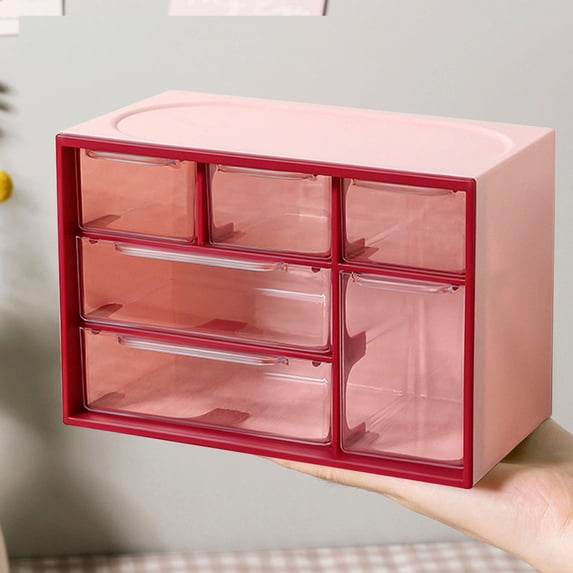 Euahivb Six Compartment Drawer Desktop Storage Box, Clear Divided Jewelry Organizer Cabinet, Plastic Countertop Caddy for Trinkets Stationery and Small Cosmetic Items