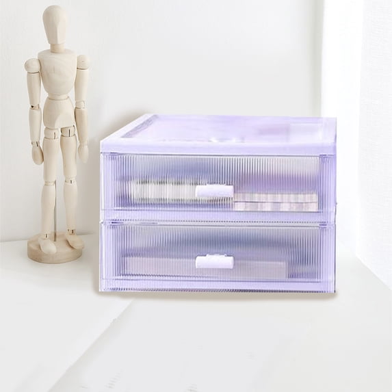 Euahivb Two Layer Vertical Striped Drawer Desktop Storage Box, Stackable Plastic Countertop Organizer for Stationery Jewelry Skincare and Small Desk Sundries