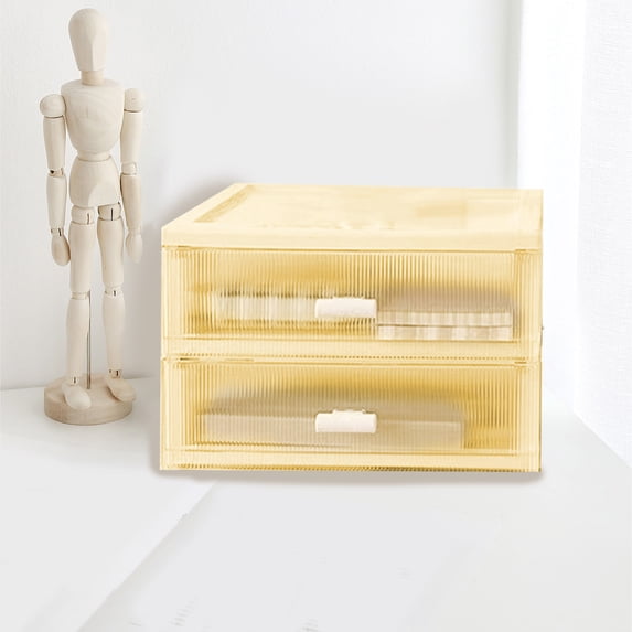 Euahivb Two Layer Vertical Striped Drawer Desktop Storage Box, Stackable Plastic Countertop Organizer for Stationery Jewelry Skincare and Small Desk Sundries