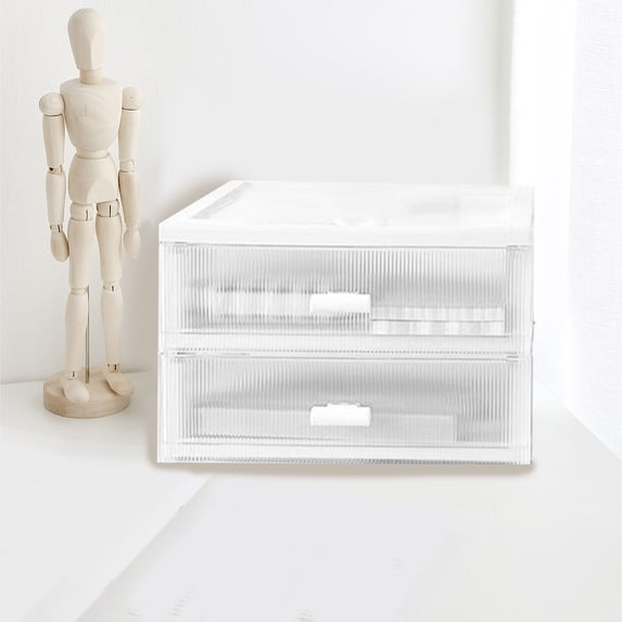 Euahivb Two Layer Vertical Striped Drawer Desktop Storage Box, Stackable Plastic Countertop Organizer for Stationery Jewelry Skincare and Small Desk Sundries