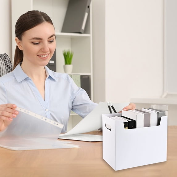 Euahivb Vertical Desktop File Storage Box, Plastic Office Document Organizer Bin with Side Handle for Paper Books Desk Supplies Arrangement