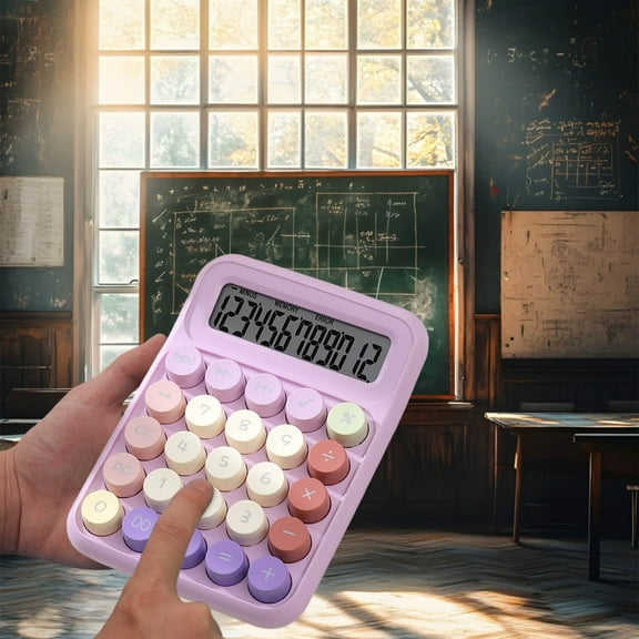 Euaioeiu 12-Digit LCD Desktop Calculator with Round Keys, Solar & Battery Dual Power, Large Display for Office Accounting, Finance Professionals, Home Budgeting and Tax Calculation