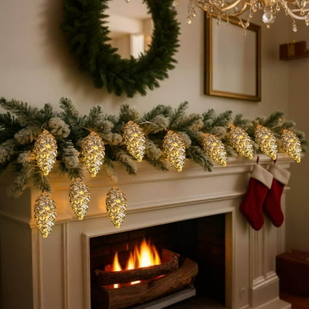 Euaioeiu 200 LED Pinecone String Lights, 6.6ft Gold Christmas Tree Lights for Indoor Outdoor Decor, Warm White Battery Operated Fairy Lights for Home Party Wedding Holiday Decoration