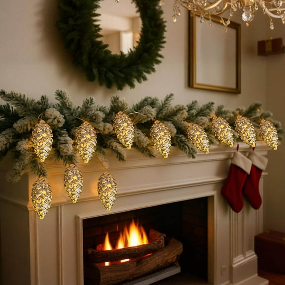 Euaioeiu LED Pinecone String Lights, 6.6 FT Gold Christmas Tree Lights for Indoor Outdoor Decor, Warm White Battery Operated Fairy Lights for Home Party Wedding Holiday Decoration