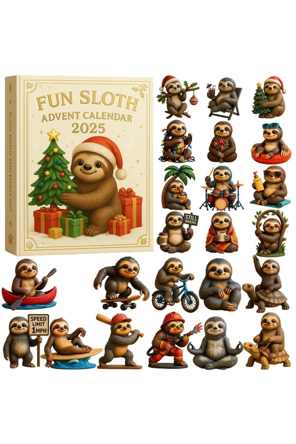 2025 Sloth Advent Calendar with 24 Surprise Figurines, Christmas Countdown Decor, Holiday Gift for Collectors, Slow Down & Enjoy Each Day, Festive Home Display