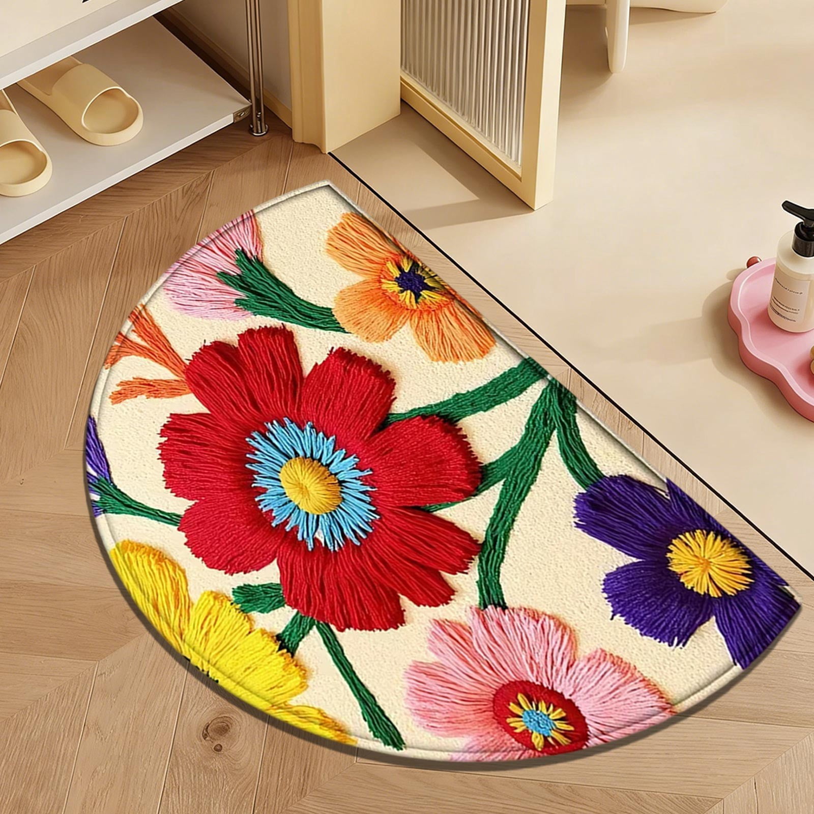 Seyotauo 24x16 Inch Bohemian Flower Half Round Doormat Boho Floral ...