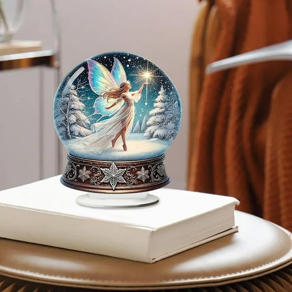 Euaioeiu 3D Illusion Acrylic Wall Art Decor, Modern Home Decor Gift, 7.87x7.09 Inches, Winter Fairy Snow Globe & Earth Goddess Design, Unique Housewarming Present for Living Room Bedroom