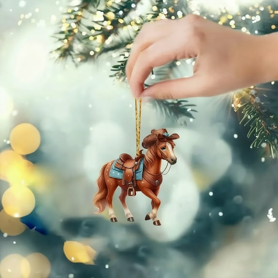 Euaioeiu Acrylic Horse Pendant Wall Decor, 3D Flat Car Ornament, 3.15in Window Hanging, Brown Pony Art for Home Garden Indoor Outdoor Christmas Decorations