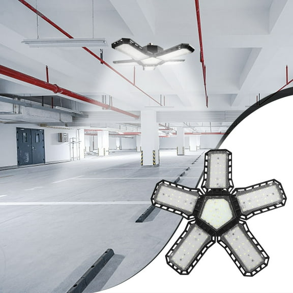 Euaioeiu Adjustable LED Garage Ceiling Light with 360° Foldable Panels, Super Bright 12000LM Workshop Lighting, E27 Screw Socket Shop Light for Basement Warehouse Utility Room