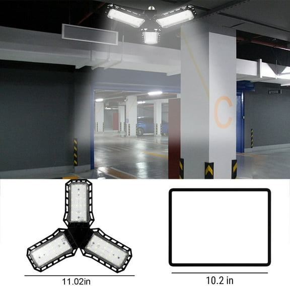 Euaioeiu Adjustable LED Garage Ceiling Light with 360° Foldable Panels, Super Bright 12000LM Workshop Lighting, E27 Screw Socket Shop Light for Basement Warehouse Utility Room