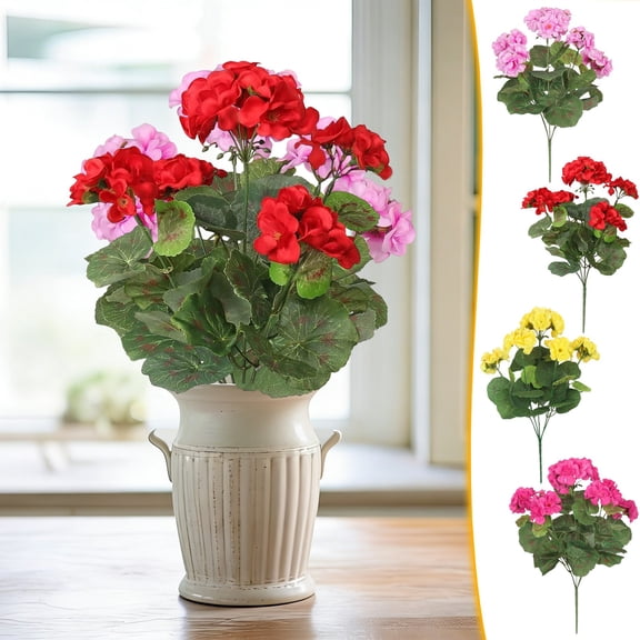 Euaioeiu Artificial Geranium Flowers for Outdoors Geranium Silk Red Flower Outdoor UV Resistant Garden Plants Faux Flowers for Christmas Home Kitchen Table Centerpieces Decor
