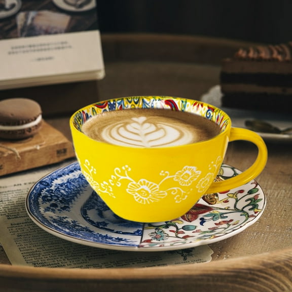 Euaioeiu Bohemian Ceramic Mug Hmade Artisan Coffee Tea Cup with Floral Pattern,Rustic Farmhouse Decor,Unique Gift for Home Office Use,Thanksgiving Christmas Housewarming Party,Camping Travel Outdoor