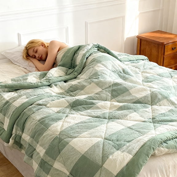 Seyotauo Breathable Quilt Lightweight Cooling Blanket for Summer, Airflow Temperature Regulating Bed Cover, Soft Spandex Fabric for Hot Sleepers, Guest Room, and Travel