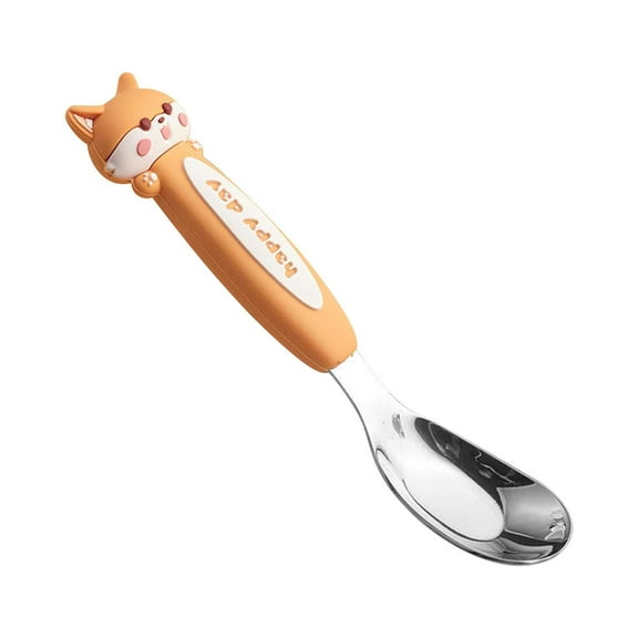 Euaioeiu Cartoon Animal Pattern Stainless Steel Baby Feeding Spoon, Cute Ingot Design Toddler Utensil Soft Tip for Infant Meal Time Home Dining