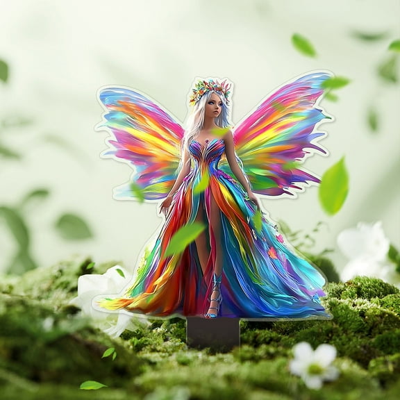 Euaioeiu Celestial Fairy Garden Stakes Outdoor Decorations for Yard, Enchanted Forest Theme Backyard Ornaments, Fantasy Female Figure Flat Art Metal Stake Insert for Patio Flower Bed Landscape Decor