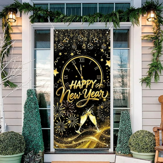 Euaioeiu Christmas Door Curtain Decorations, Waterproof Holiday Scene Background Cover for Home, 71 x 35 Inches, Polyester Fabric with Hanging Loop, Indoor Outdoor Party Photo Booth Decoration