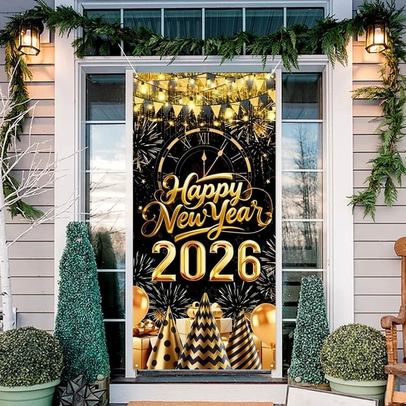 Euaioeiu Christmas Door Curtain Decorations, Waterproof Holiday Scene Background Cover for Home, 71 x 35 Inches, Polyester Fabric with Hanging Loop, Indoor Outdoor Party Photo Booth Decoration