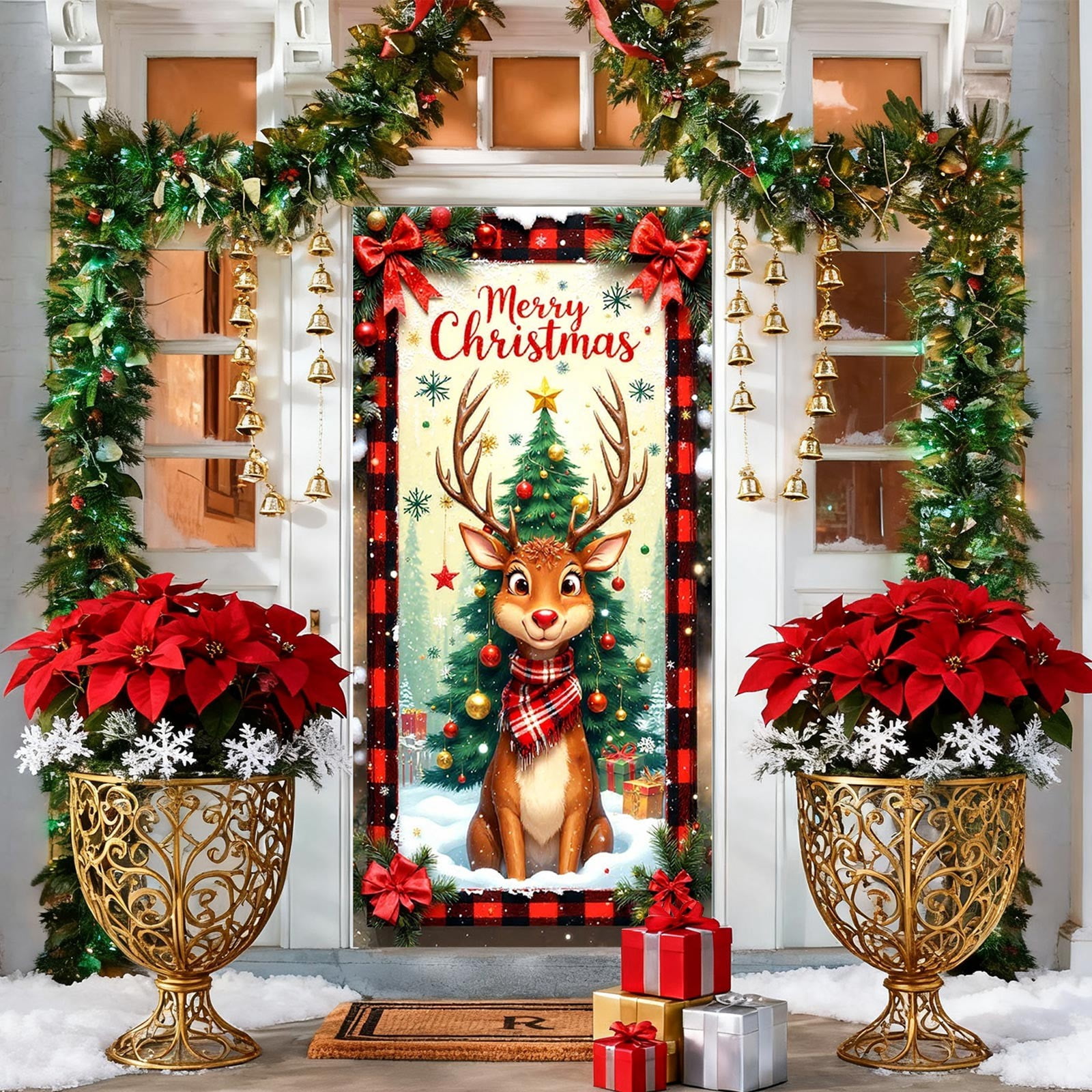 Euaioeiu Christmas Door Curtain with Santa Claus Design, Holiday Door ...