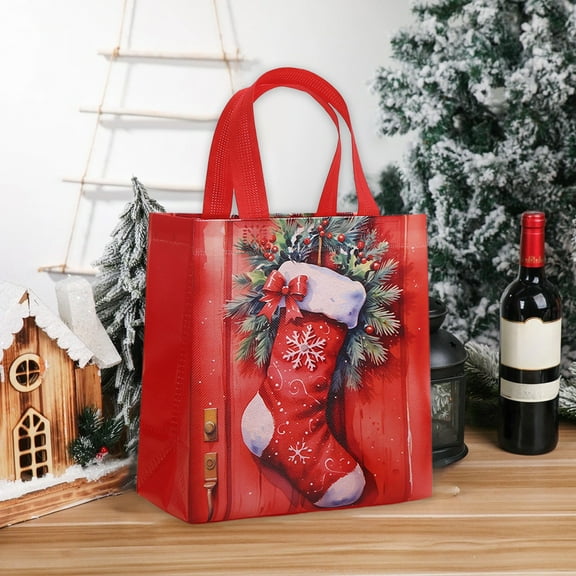 Euaioeiu Christmas Gift Bags 9x9 Inches Non Woven Reusable Holiday Shopping Tote with Handles for Candy Presents Party Favors Decorations