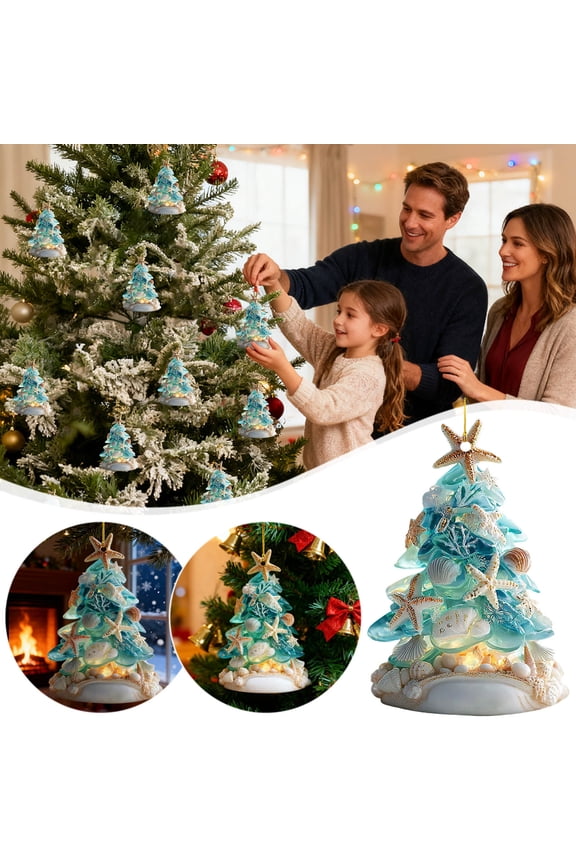 Christmas Starfish & Shells Acrylic Ornaments, Coastal Beach Holiday Decor, 2.5in Hanging Decorations for Tree, Wreath, Mantel, Festive Nautical Theme Party & Home Decoration