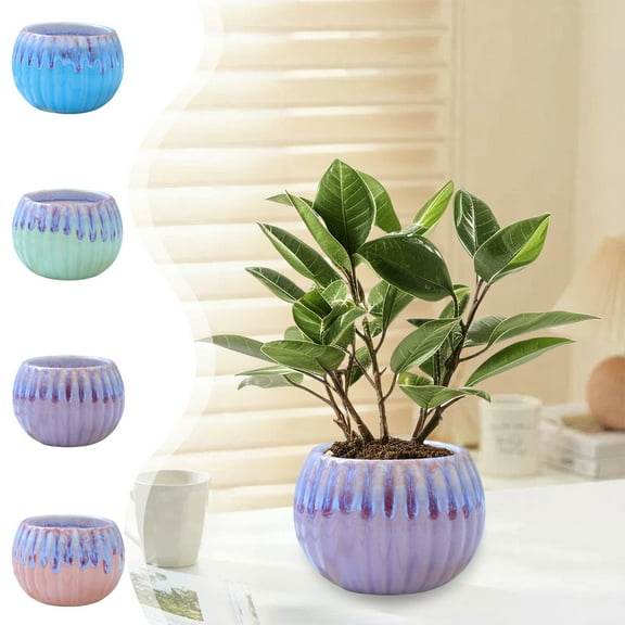 Euaioeiu Cream Pumpkin Ceramic Planter Colorful Flowing Glaze Small Cactus Pot Breathable Vertical Flower Vase for Home Garden Desktop Decor