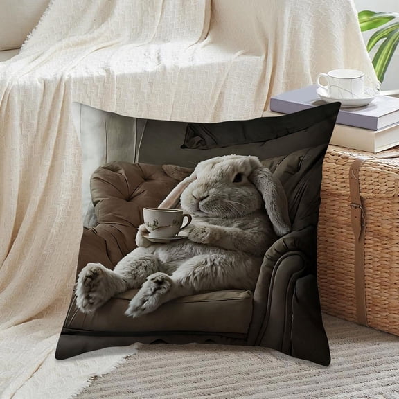 Euaioeiu Cute Rabbit Plush Pillow Cover for Couch, Thanksgiving Fall Decor, 17.7x17.7 Inches, Soft Nylon Spandex, Farmhouse Home Decor, Living Room Sofa Bedroom Accent Pillowcase