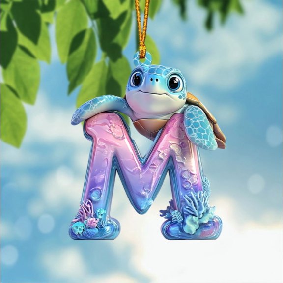 Cute Sea Turtle Alphabet Ornaments, Personalized Nursery Decor with Hanging String, 3 Inch Letter Shaped Wall Art for Baby Shower Gift, Birthday Party Favors, Sea Theme Room Decoration