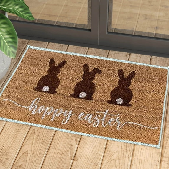 Euaioeiu Easter Doormat Non-Slip Absorbent Coir Front Door Mat with Funny Holiday Design for Spring Home Decor Entryway Outdoor Indoor Welcome Rug