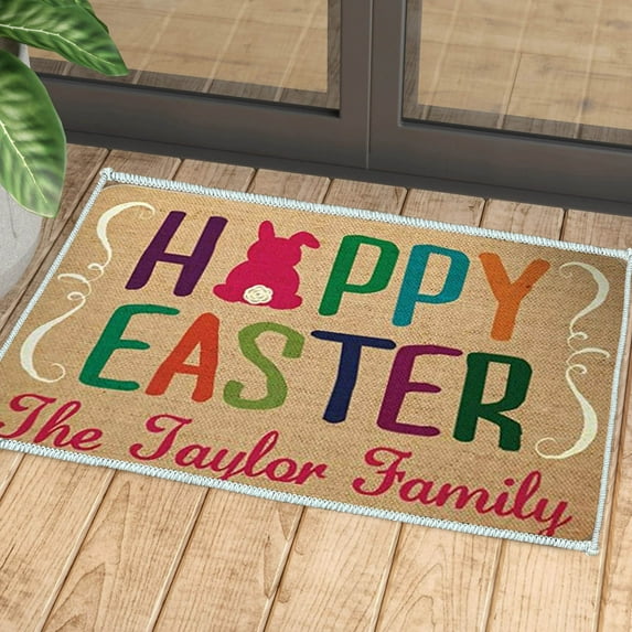 Euaioeiu Easter Doormat Non-Slip Absorbent Coir Front Door Mat with Funny Holiday Design for Spring Home Decor Entryway Outdoor Indoor Welcome Rug