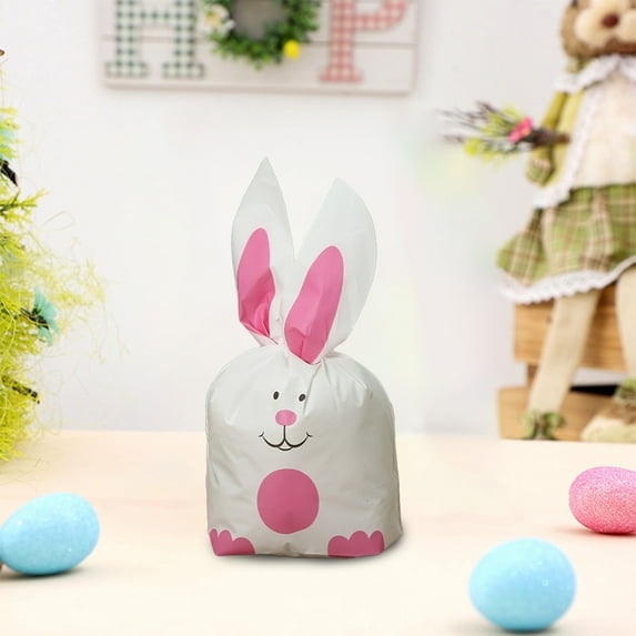 Euaioeiu Easter Party Favor Bags Bulk Plastic Treat Bags with Cute Bunny Designs for Candy Packaging Holiday Goodie Bags Spring Celebration Egg Hunt Events