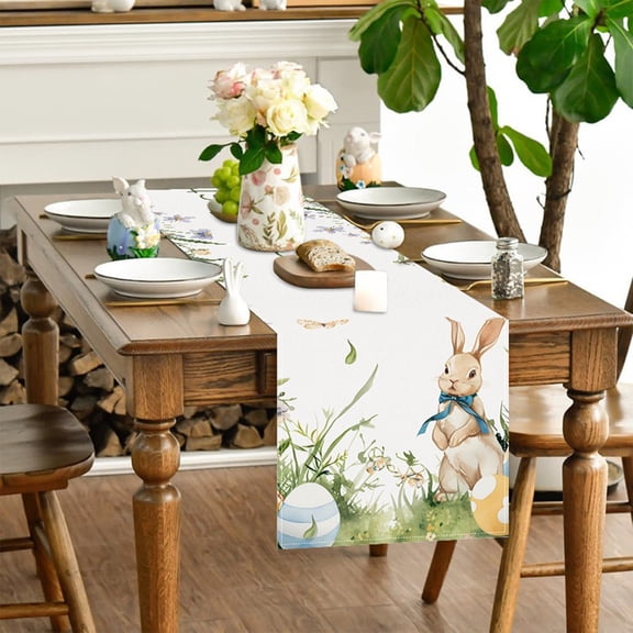 Euaioeiu Easter Table Runner Spring Floral Polyester Decorative Table Scarf for Holiday Dining Kitchen Decor Party Picnic Home Table Setting Celebration Decorations