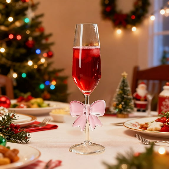 Euaioeiu Elegant Bow Champagne Glass Set for Women, High Footed Wine Glasses, 9.84 Inch Tall, 320ml Capacity, Pink Crystal Clear, Christmas Day Romantic Dinner Party, Wedding Anniversary Gift