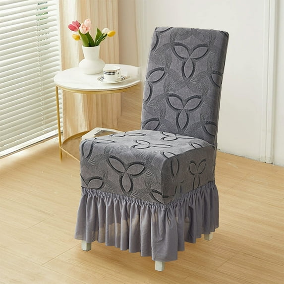 Euaioeiu Elegant Jacquard Elastic Dining Chair Covers with Skirt, Thickened Stretch Polyester Slipcovers for Home Decor, 15-24 inch Seat, Washable, Wedding Party Banquet Living Room