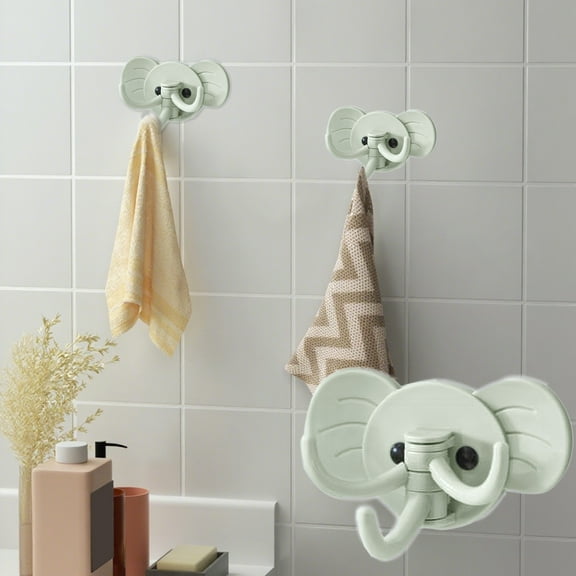 Euaioeiu Elephant Wall Hooks Strong Adhesive Rotating Design 3 Prong Hanger for Bathroom Kitchen Entryway Organization Durable Plastic Decor Home Storage Solution