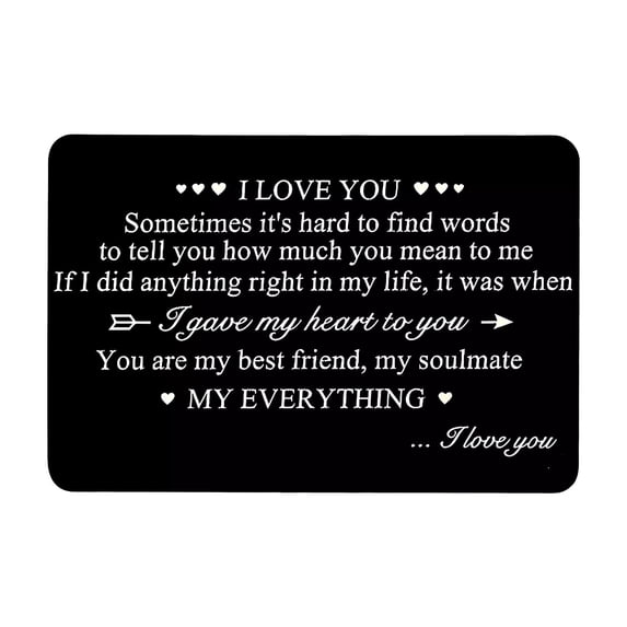 Engraved Metal Greeting Card, Personalized Wallet Insert for Men, Anniversary Wedding Valentine's Gift, Unique Keepsake for Husband Boyfriend, Custom Love Note Card
