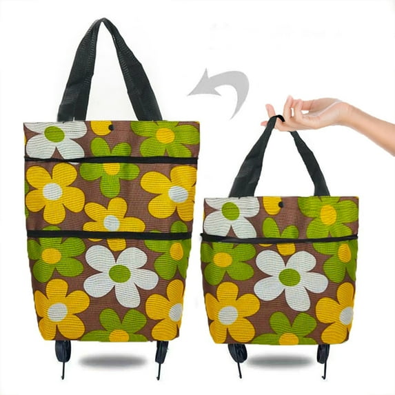 Euaioeiu Foldable Shopping Cart Bag with Wheels, Portable Grocery Trolley, Heavy Duty Reusable Collapsible Storage Organizer for Supermarket, Market, Travel, and Outdoor Picnic Supplies Hauling