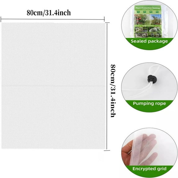 Euaioeiu Garden Insect Net Cover Vegetation Protection Mesh with Drawstring Reusable Breathable Barrier for Outdoor Vegetable Garden Fruit Trees Flower Beds