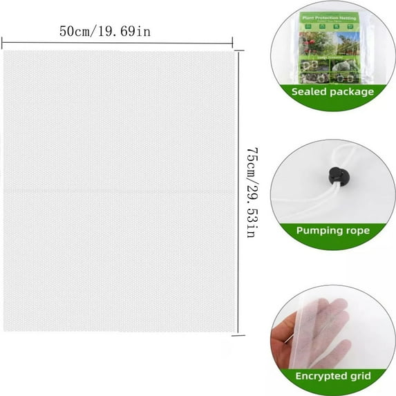Euaioeiu Garden Insect Net Cover Vegetation Protection Mesh with Drawstring Reusable Breathable Barrier for Outdoor Vegetable Garden Fruit Trees Flower Beds