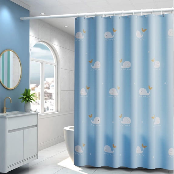 Euaioeiu Gradient Blue Shower Curtain Waterproof Plastic Bathroom Decor with Hanging Rings Modern Ombre Striped Design for Bathtub Enclosure and Spa Style Wet Room