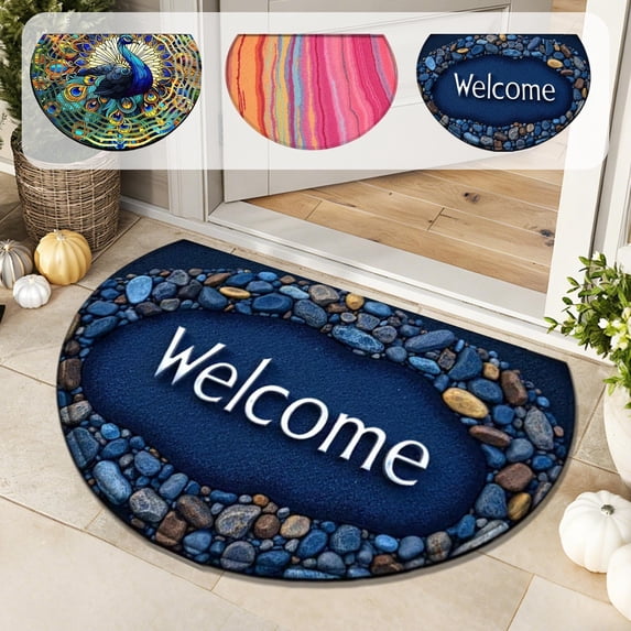 Euaioeiu Half Round Doormat Non-Slip Washable Color Semi Circle Rug Soft Absorbent Half Moon Mat for Indoor Outdoor Entrance Kitchen Bathroom Sink Patio Welcome Fireplace Floor Rug