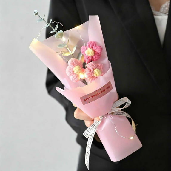 Euaioeiu Handmade Knitted Daisy Bouquet, Valentine's Day Gift for Her, Long-Lasting Floral Home Decor, 5.9in Wool Flowers for Wedding, Anniversary, Party & Housewarming