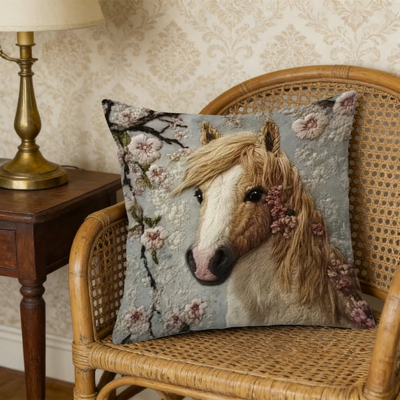 Euaioeiu Horse P Pillow Cover Embroidered Decorative Throw Cushion Case Soft Fluffy Cozy Farmhouse Boho Chic Accent Pillow for Living Room Sofa Bedroom Decor Nursery Home Styling