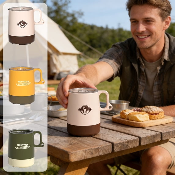 Euaioeiu Large Camping Cup,Non Slip Grip Mug,Wide Capacity Outdoor Coffee Cup with Lid,Sturdy Travel Drinkware Accessory,Hiking Backpacking Design,Camping Mug for Sports Car