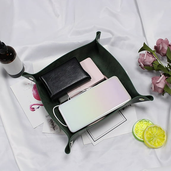 Euaioeiu Leather Valet Tray Organizer for Men Women, Travel Jewelry Storage Box with Phone Key Wallet Watch Holder, Portable Desktop Catchall Tray for Home Office Vanity Dresser