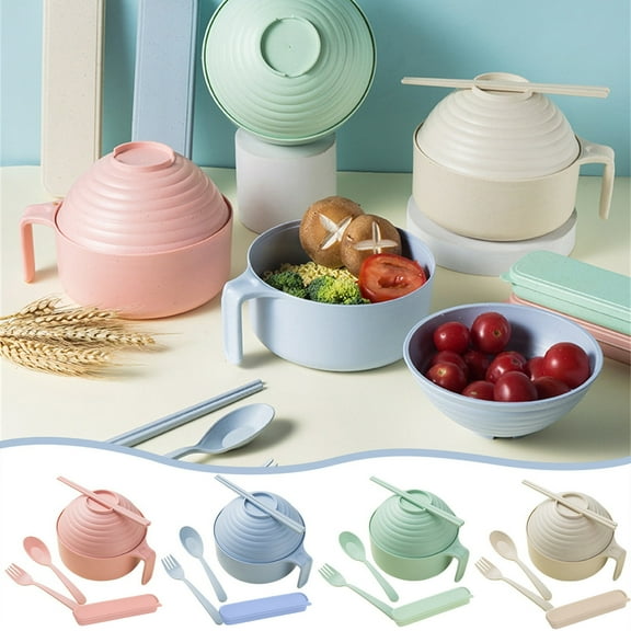 Euaioeiu Microwave Ramen Noodle Cooker Bowl with Lid and Strainer, BPA-Free Collapsible Bowls with Handles, Portable Tableware Kit for Dorm, Office, Camping, and Travel