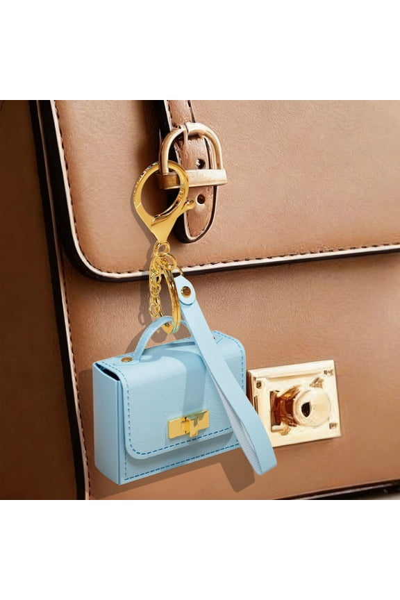 Mini Leather Keychain Pouch with Strap, Stylish Bag Charm Pendant for Women, 5.12x3.15 Inches, PU Synthetic Leather, Zipper Coin Purse for Keys, Earphones, Lipstick, Travel and Daily Use