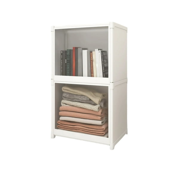 Euaioeiu Multi-Purpose Storage Cabinet with Frosted Doors, Top Bookcase Proof Organizer, 28" H x 16.5" W x 12" D, 2-Tier Modular Shelf Unit for Bedroom Living Room Closet Organization